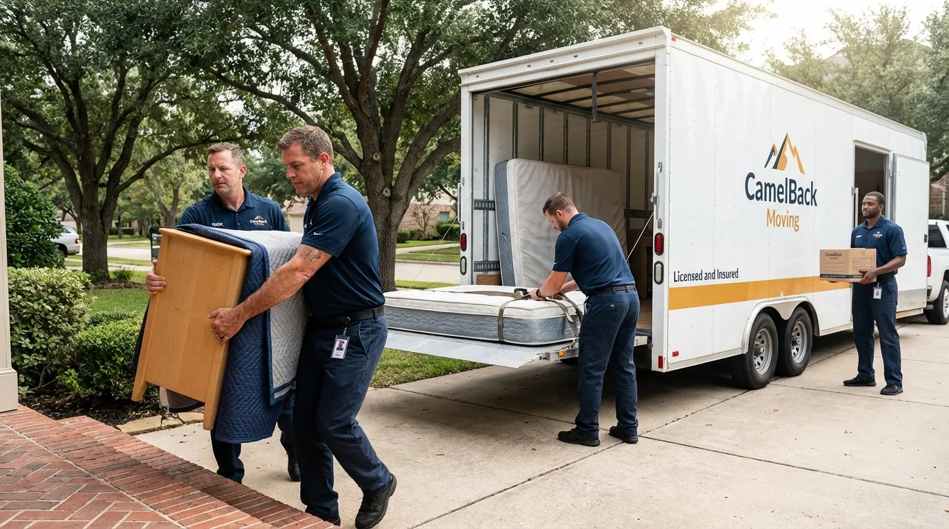 Crew loading residential truck for cross-state move from Loudonville, OH