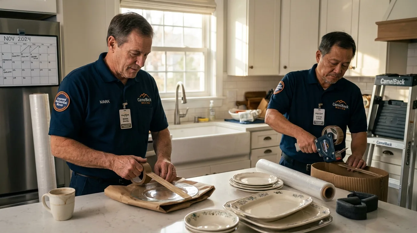 Professional crew packing kitchen dishware in Loudonville, OH